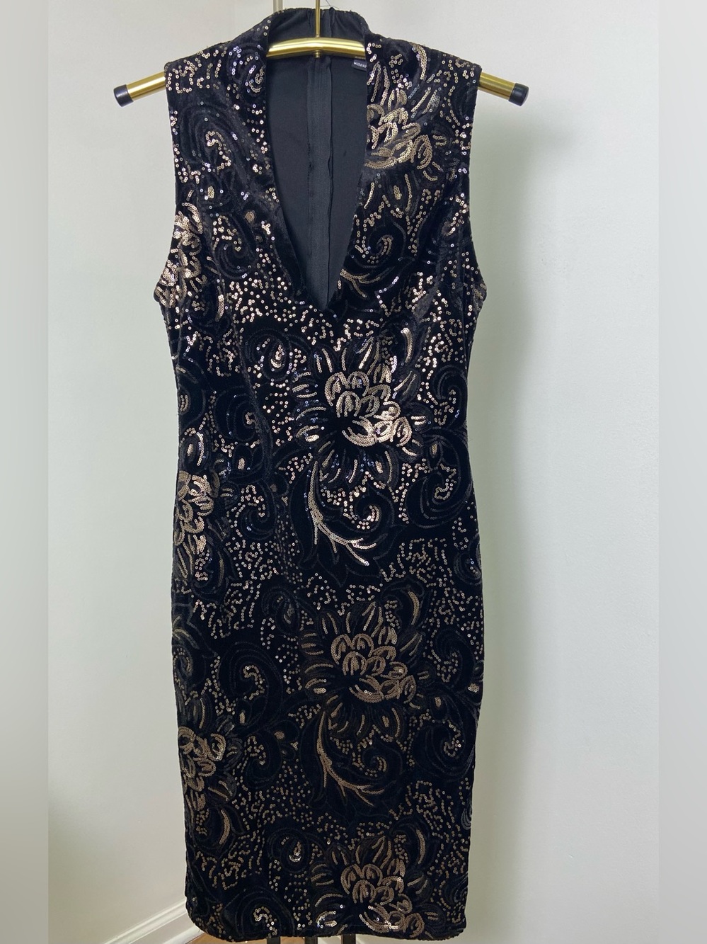Windsor Black Sheath Dress with Gold Floral Sequin Detail